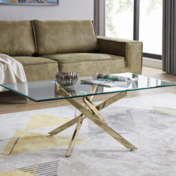 Leonardo Rectangular Glass and Gold Coffee Table