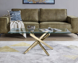 Leonardo Rectangular Glass and Gold Coffee Table - thumbnail 3