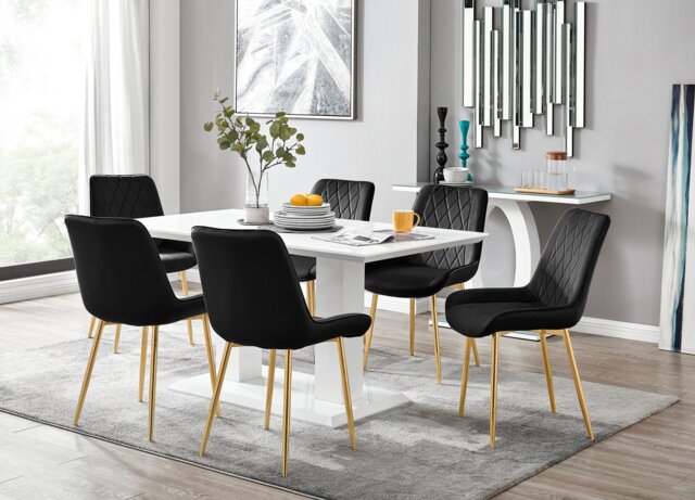 Imperia 6 White Dining Table and 6 Pesaro Gold Leg Chairs - image 1