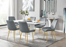 Imperia 6 White Dining Table and 6 Pesaro Gold Leg Chairs - thumbnail 4