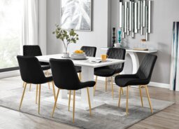 Imperia 6 White Dining Table and 6 Pesaro Gold Leg Chairs - thumbnail 1