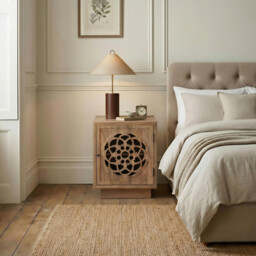 Wharton 1 Door Square Walnut Wood Decorative Side Table - thumbnail 1