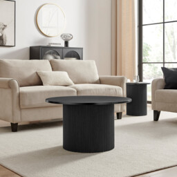 Penrose Black Round Wood Coffee Table and Side Table Set - thumbnail 3