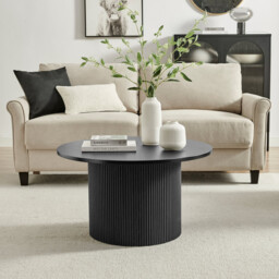 Penrose Black Round Wood Coffee Table and Side Table Set - thumbnail 2