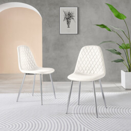 2x Corona White Faux Leather Dining Chairs Silver Legs - thumbnail 2