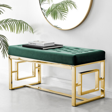Cambridge Modern Green Velvet & Gold Metal Bench