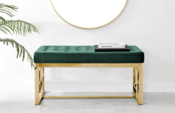 Cambridge Modern Green Velvet & Gold Metal Bench - thumbnail 2
