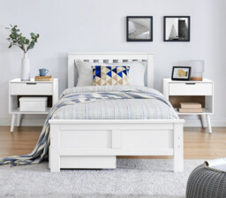 Azure White Solid Pine Single Bed Frame + 2 Drawers - thumbnail 2