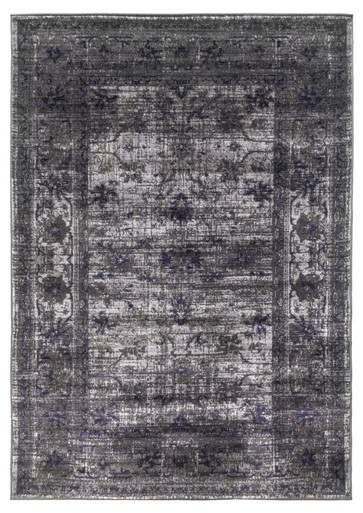 Vintage Timeless Shabby-Chic Floral Distressed Rug in Grey - 80x150cm - image 1