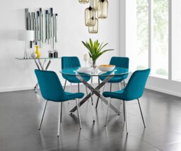 Novara 120cm Round Dining Table and 4 Pesaro Silver Leg Chairs - thumbnail 1