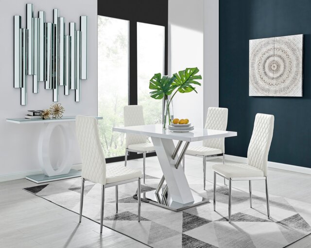 Sorrento 4 White High Gloss And Chrome Dining Table And 4 Milan Chairs Set - image 1