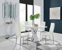 Sorrento 4 White High Gloss And Chrome Dining Table And 4 Milan Chairs Set