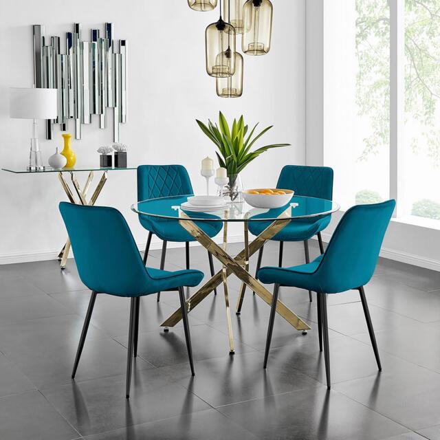 Novara 120cm Gold Round Dining Table and 4 Pesaro Black Leg Chairs - image 1