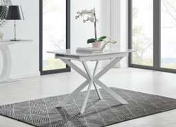 Lira Rectangular White High Gloss and Metal Extending 4-6 Seater Dining Table - thumbnail 3