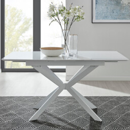 Lira Rectangular White High Gloss and Metal Extending 4-6 Seater Dining Table - thumbnail 1