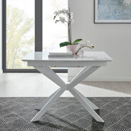 Lira Rectangular White High Gloss and Metal Extending 4-6 Seater Dining Table - thumbnail 2