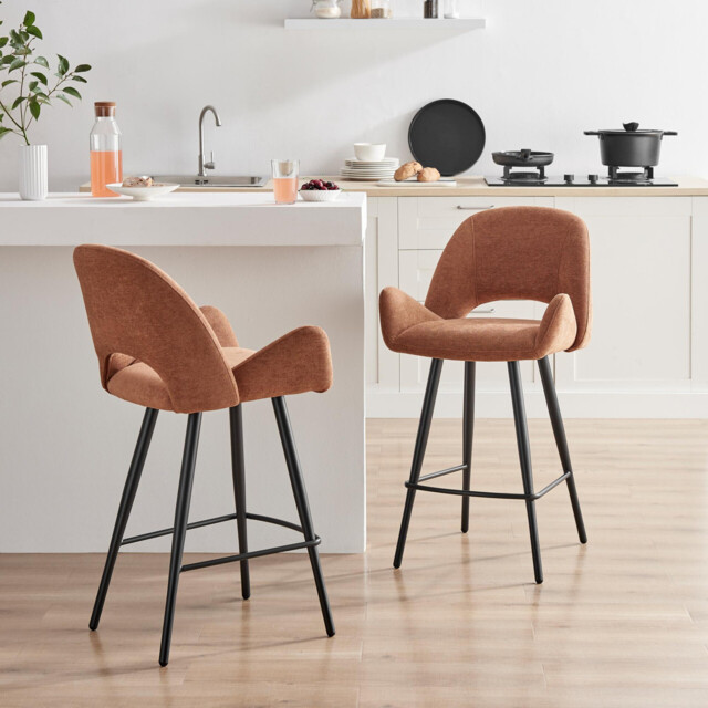 2x Layla Terracotta Orange Fabric Bar Chairs - image 1