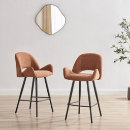 2x Layla Terracotta Orange Fabric Bar Chairs - thumbnail 2