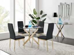 Novara 100cm Gold Round Dining Table and 4 Gold Leg Milan Chairs - thumbnail 1