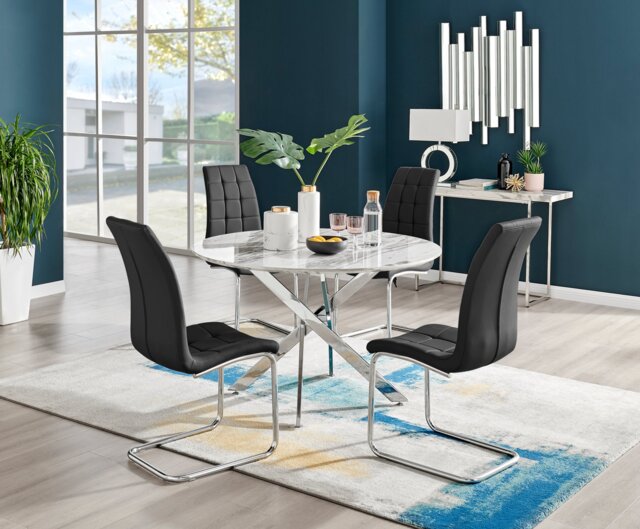 Novara White Marble 120cm Round Dining Table & 4 Murano Chairs - image 1