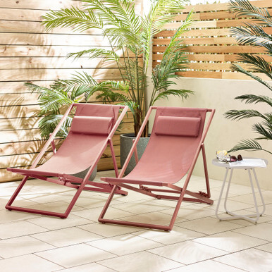 2x Corsica Pink Metal & Textilene Deck Chairs - image 1