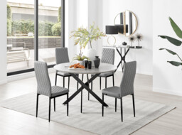 Novara Grey Concrete Effect Black Leg 120cm Round Dining Table & 4 Milan Black Leg Chairs - thumbnail 2