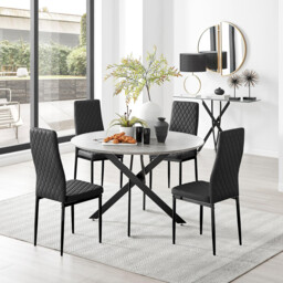 Novara Grey Concrete Effect Black Leg 120cm Round Dining Table & 4 Milan Black Leg Chairs - thumbnail 4