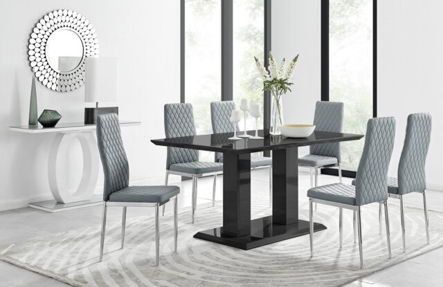 Imperia Black High Gloss Dining Table And 6 Milan Dining Chairs Set - image 1