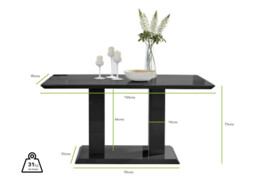 Imperia Black High Gloss Dining Table And 6 Milan Dining Chairs Set - thumbnail 2