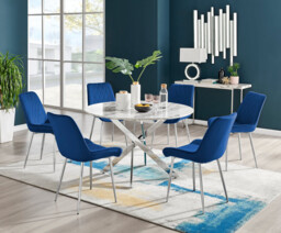 Novara White Marble 120cm Round Dining Table & 6 Pesaro Silver Leg Chairs - thumbnail 4