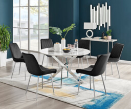 Novara White Marble 120cm Round Dining Table & 6 Pesaro Silver Leg Chairs - thumbnail 3