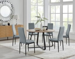 Santorini Brown Round Dining Table And 6 Milan Black Leg Chairs - thumbnail 1