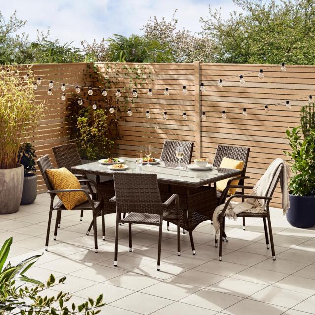 Furniturebox Antigua 6 Seat Garden Dining Set, Rattan in Brown - Size: 90x75x160 cm - image 1