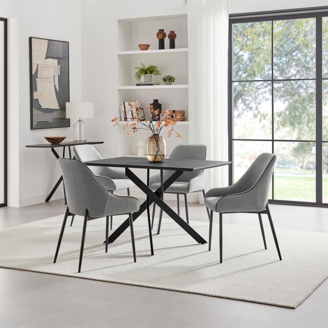 Leonardo Black Top Dining Table & 4 Beaumont Fabric Chairs - image 1