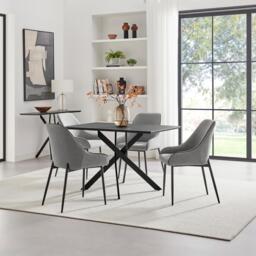 Leonardo Black Top Dining Table & 4 Beaumont Fabric Chairs