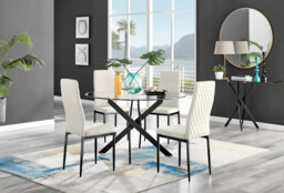 Novara Black Leg 120cm Round Glass Dining Table & 4 Velvet Milan Black Leg Chairs - thumbnail 3
