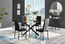 Novara Black Leg 120cm Round Glass Dining Table & 4 Velvet Milan Black Leg Chairs - thumbnail 1