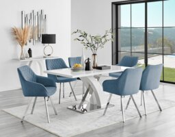 Atlanta 6 White Dining Table and 6 Falun Silver Leg Chairs - thumbnail 1