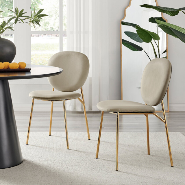 2x Ivy Taupe Velvet Dining Chairs Gold Legs - image 1