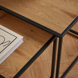 Seaton Square Oak Effect and Black Nest of  2 Side Tables - thumbnail 4