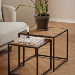 Seaton Square Oak Effect and Black Nest of  2 Side Tables - thumbnail 3