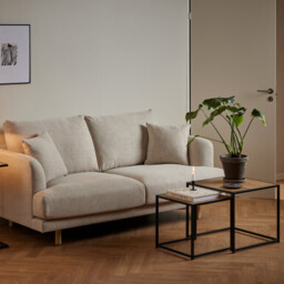 Seaton Square Oak Effect and Black Nest of  2 Side Tables - thumbnail 1