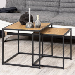 Seaton Square Oak Effect and Black Nest of  2 Side Tables - thumbnail 2