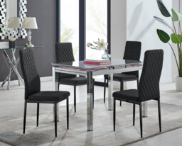 Enna White Glass Extending Dining Table and 4 Milan Black Leg Chairs - thumbnail 2