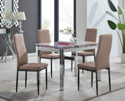Enna White Glass Extending Dining Table and 4 Milan Black Leg Chairs - thumbnail 3