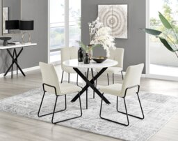 Novara White Gloss Black Leg Round Dining Table & 4 Halle Chairs - thumbnail 1