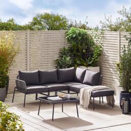 Furniturebox Maldives & 5 Seat Garden Sofa Set, Rattan in Grey - Size: 210x71x67 cm