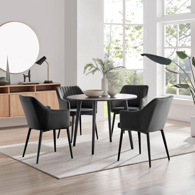 Koko Walnut Effect Round Dining Table & 4 Calla Black Leg Chairs - image 1