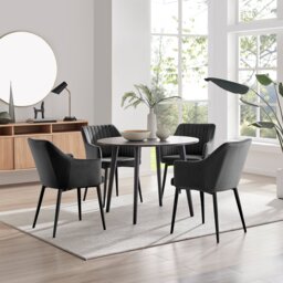 Koko Walnut Effect Round Dining Table & 4 Calla Black Leg Chairs - thumbnail 1