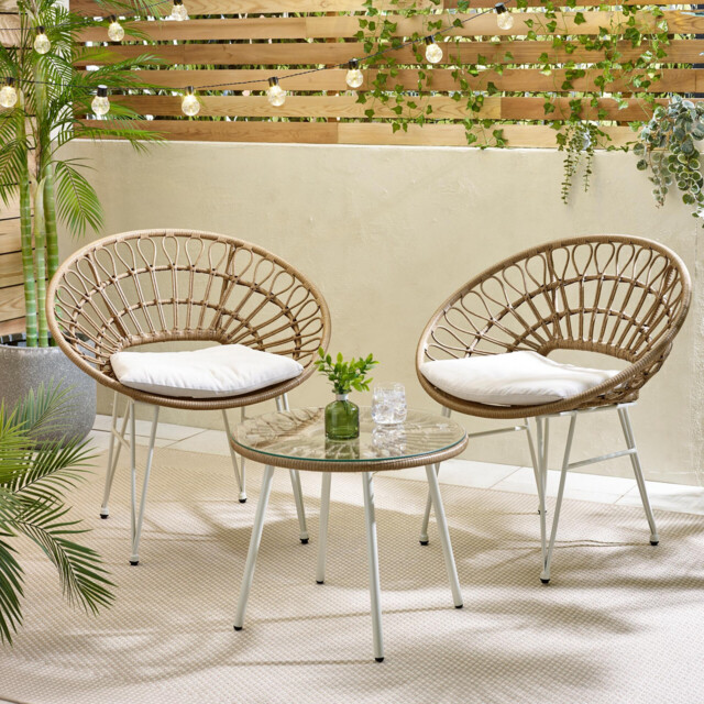 Crete Beige Rattan 2 Seat Garden Bistro Set - image 1